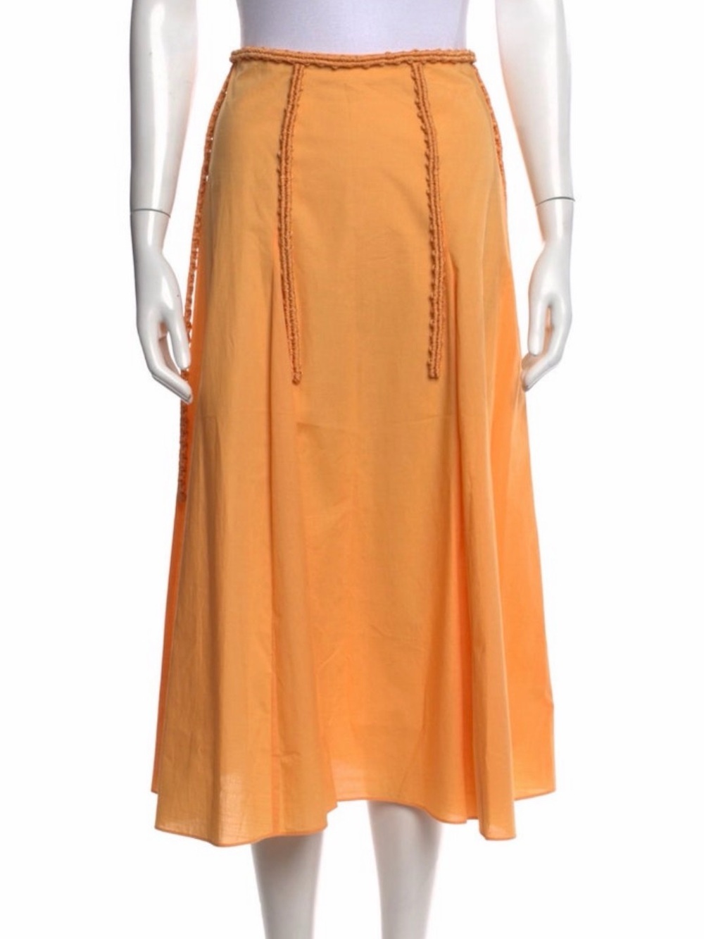 Vince Orange Midi A-Line Skirt with Braided Waist Ties